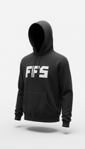 Sudadera negra mate con tipografía blanca